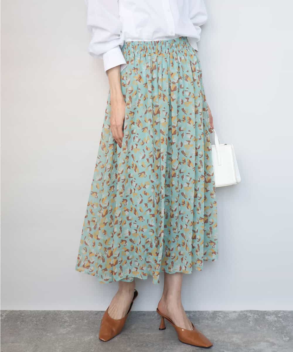 FKHGD05140 MK MICHEL KLEIN(MK ミッシェルクラン) 花柄シフォンスカート/洗える ミント