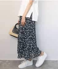 FKHGD05140 MK MICHEL KLEIN(MK ミッシェルクラン) 花柄シフォンスカート/洗える ネイビー