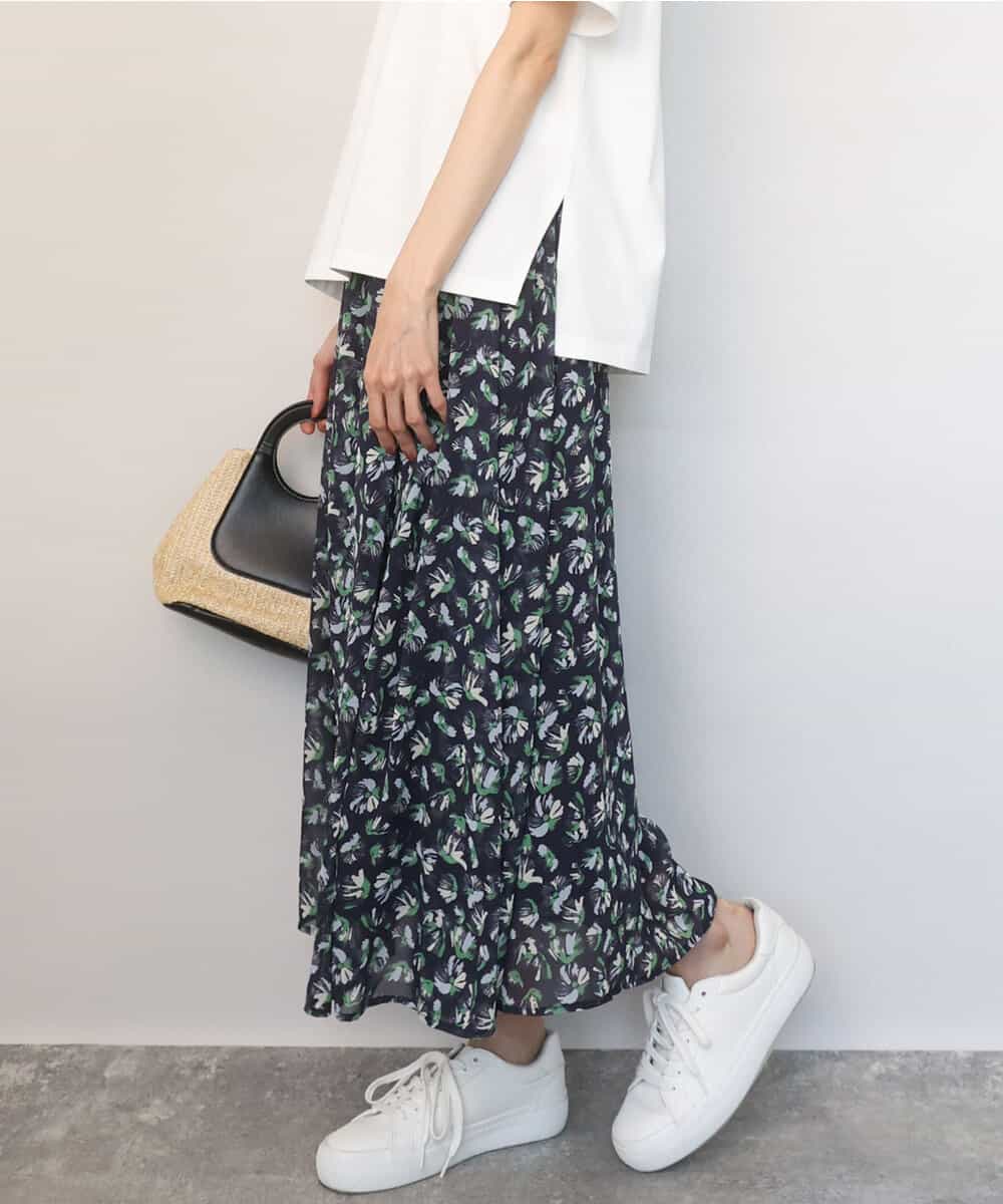 FKHGD05140 MK MICHEL KLEIN(MK ミッシェルクラン) 花柄シフォンスカート/洗える ネイビー