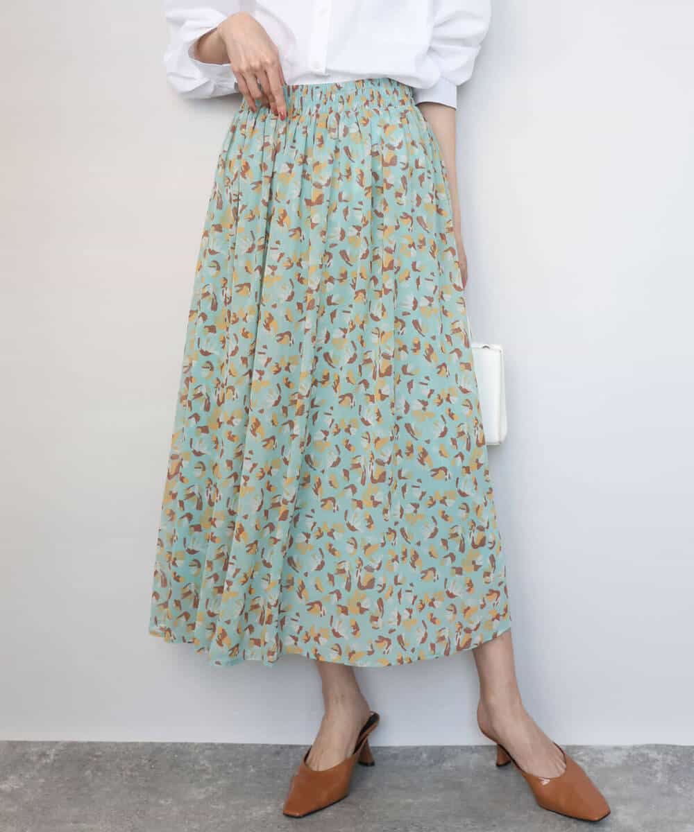 FKHGD05140 MK MICHEL KLEIN(MK ミッシェルクラン) 花柄シフォンスカート/洗える ネイビー