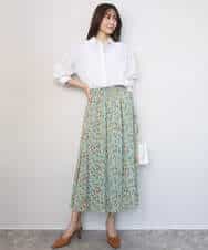 FKHGD05140 MK MICHEL KLEIN(MK ミッシェルクラン) 花柄シフォンスカート/洗える ネイビー