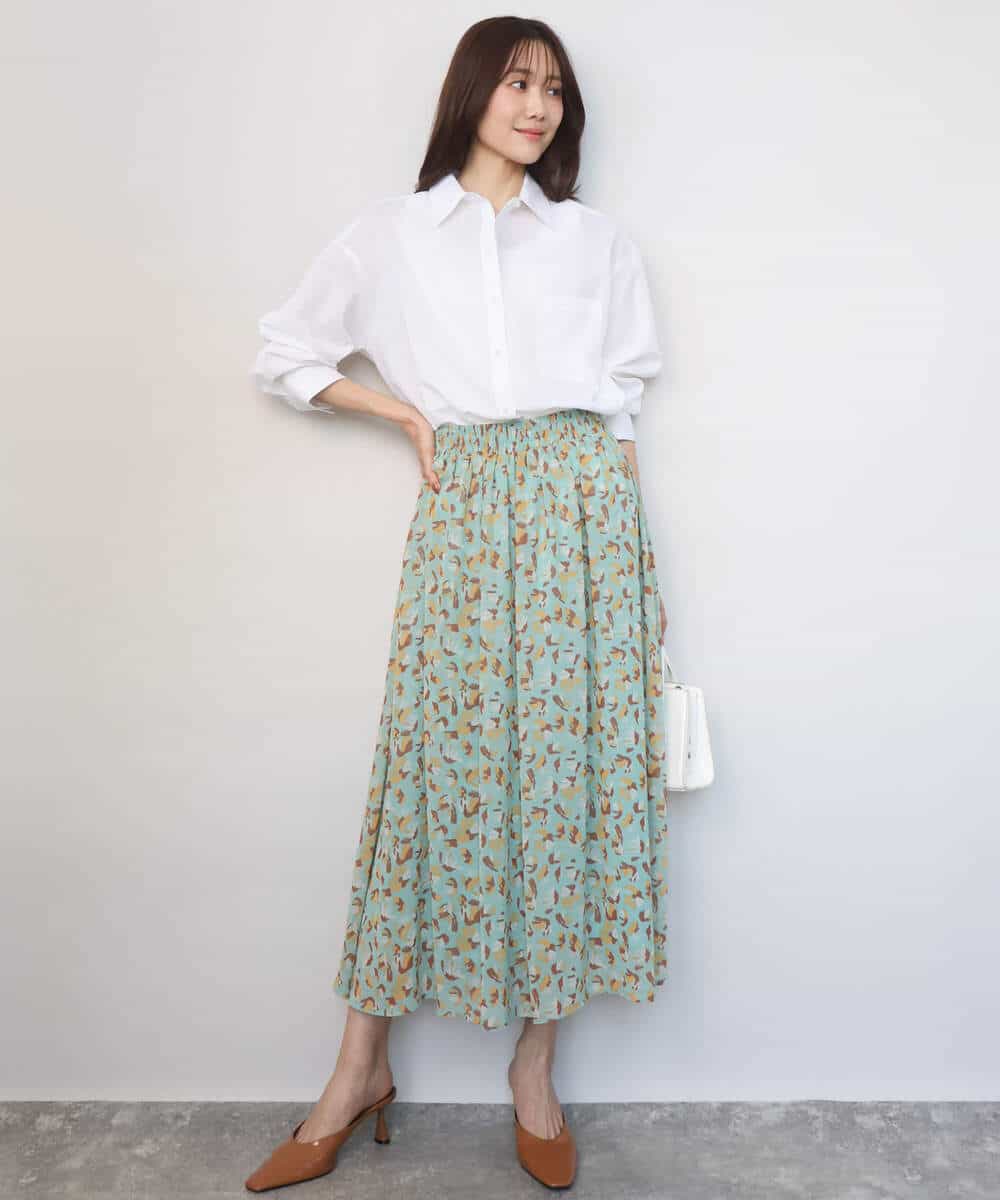 FKHGD05140 MK MICHEL KLEIN(MK ミッシェルクラン) 花柄シフォンスカート/洗える ネイビー