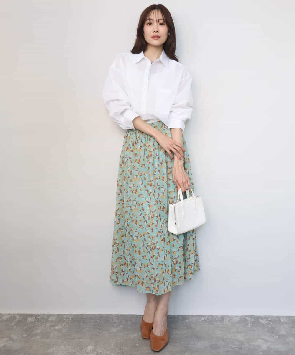 FKHGD05140 MK MICHEL KLEIN(MK ミッシェルクラン) 花柄シフォンスカート/洗える ネイビー