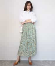 FKHGD05140 MK MICHEL KLEIN(MK ミッシェルクラン) 花柄シフォンスカート/洗える ネイビー