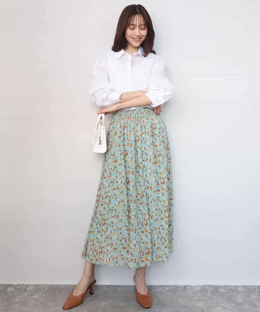 FKHGD05140 MK MICHEL KLEIN(MK ミッシェルクラン) 花柄シフォンスカート/洗える ネイビー