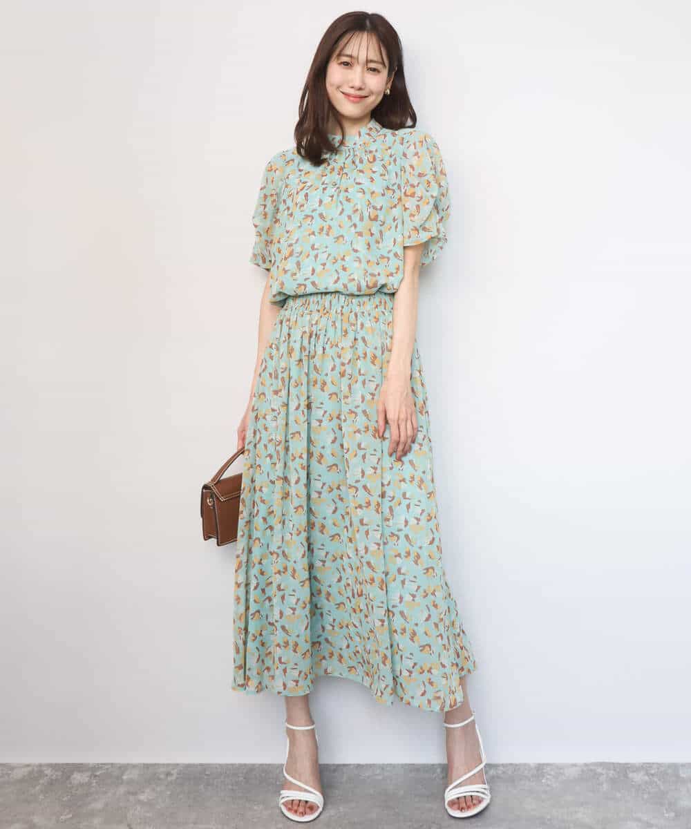 FKHGD05140 MK MICHEL KLEIN(MK ミッシェルクラン) 花柄シフォンスカート/洗える ネイビー