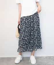 FKHGD05140 MK MICHEL KLEIN(MK ミッシェルクラン) 花柄シフォンスカート/洗える ネイビー