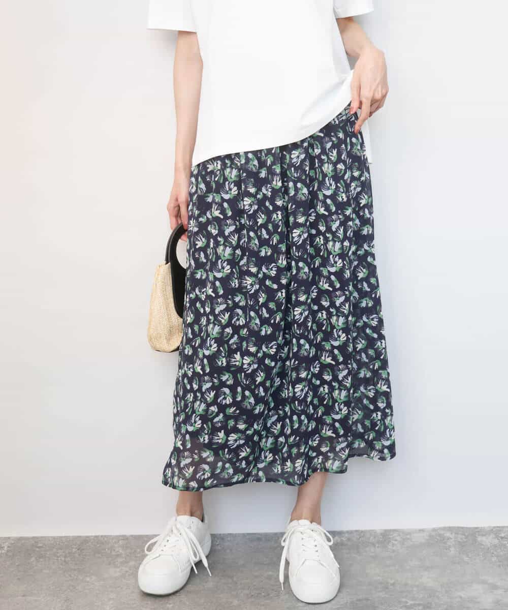 FKHGD05140 MK MICHEL KLEIN(MK ミッシェルクラン) 花柄シフォンスカート/洗える ネイビー