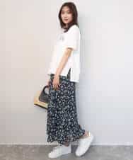 FKHGD05140 MK MICHEL KLEIN(MK ミッシェルクラン) 花柄シフォンスカート/洗える ネイビー