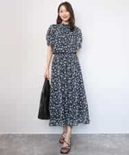 FKHGD05140 MK MICHEL KLEIN(MK ミッシェルクラン) 花柄シフォンスカート/洗える ネイビー