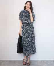 FKHGD05140 MK MICHEL KLEIN(MK ミッシェルクラン) 花柄シフォンスカート/洗える ネイビー