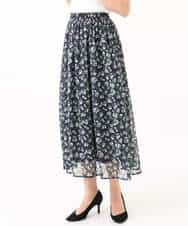 FKHGD05140 MK MICHEL KLEIN(MK ミッシェルクラン) 花柄シフォンスカート/洗える ネイビー