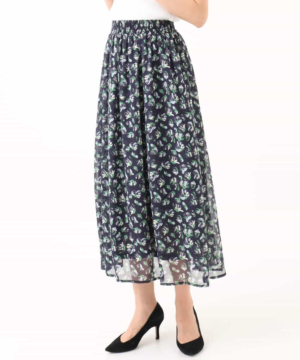 FKHGD05140 MK MICHEL KLEIN(MK ミッシェルクラン) 花柄シフォンスカート/洗える ネイビー