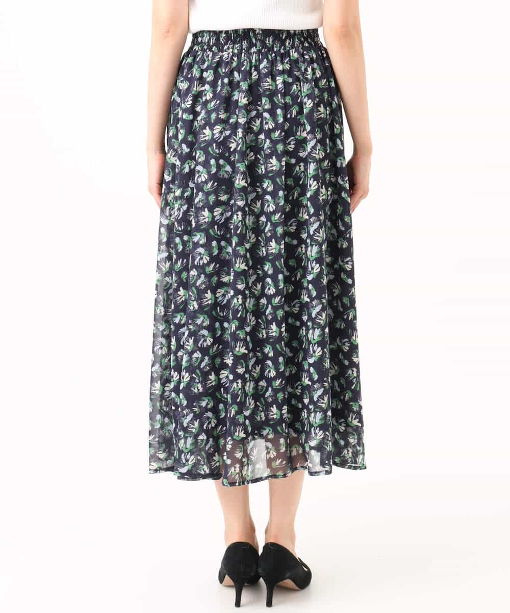 FKHGD05140 MK MICHEL KLEIN(MK ミッシェルクラン) 花柄シフォンスカート/洗える ネイビー