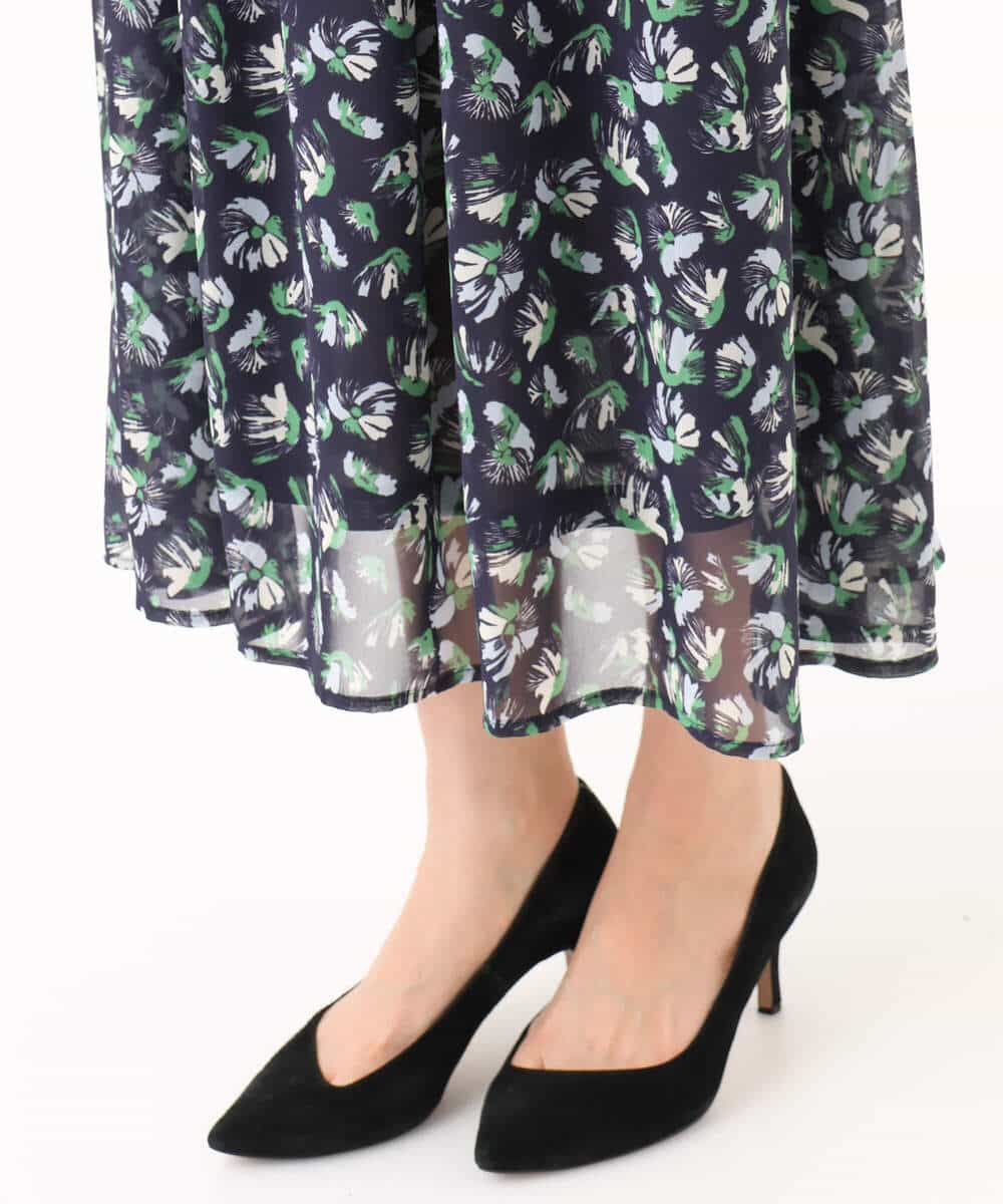 FKHGD05140 MK MICHEL KLEIN(MK ミッシェルクラン) 花柄シフォンスカート/洗える ネイビー