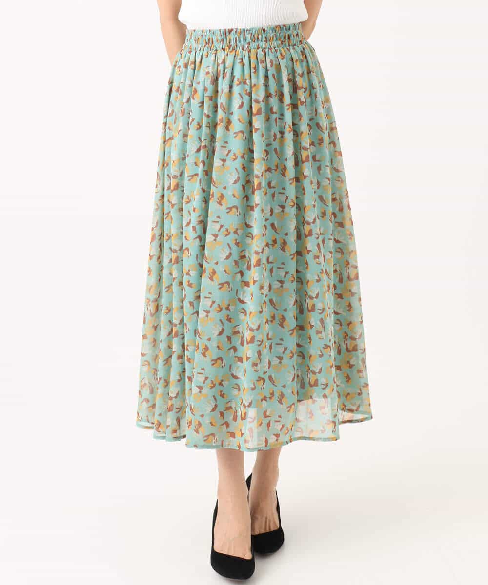 FKHGD05140 MK MICHEL KLEIN(MK ミッシェルクラン) 花柄シフォンスカート/洗える ネイビー