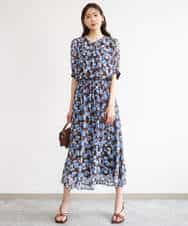 FKHGD07140 MK MICHEL KLEIN(MK ミッシェルクラン) [洗える]アートフラワープリント シフォンスカート ネイビー