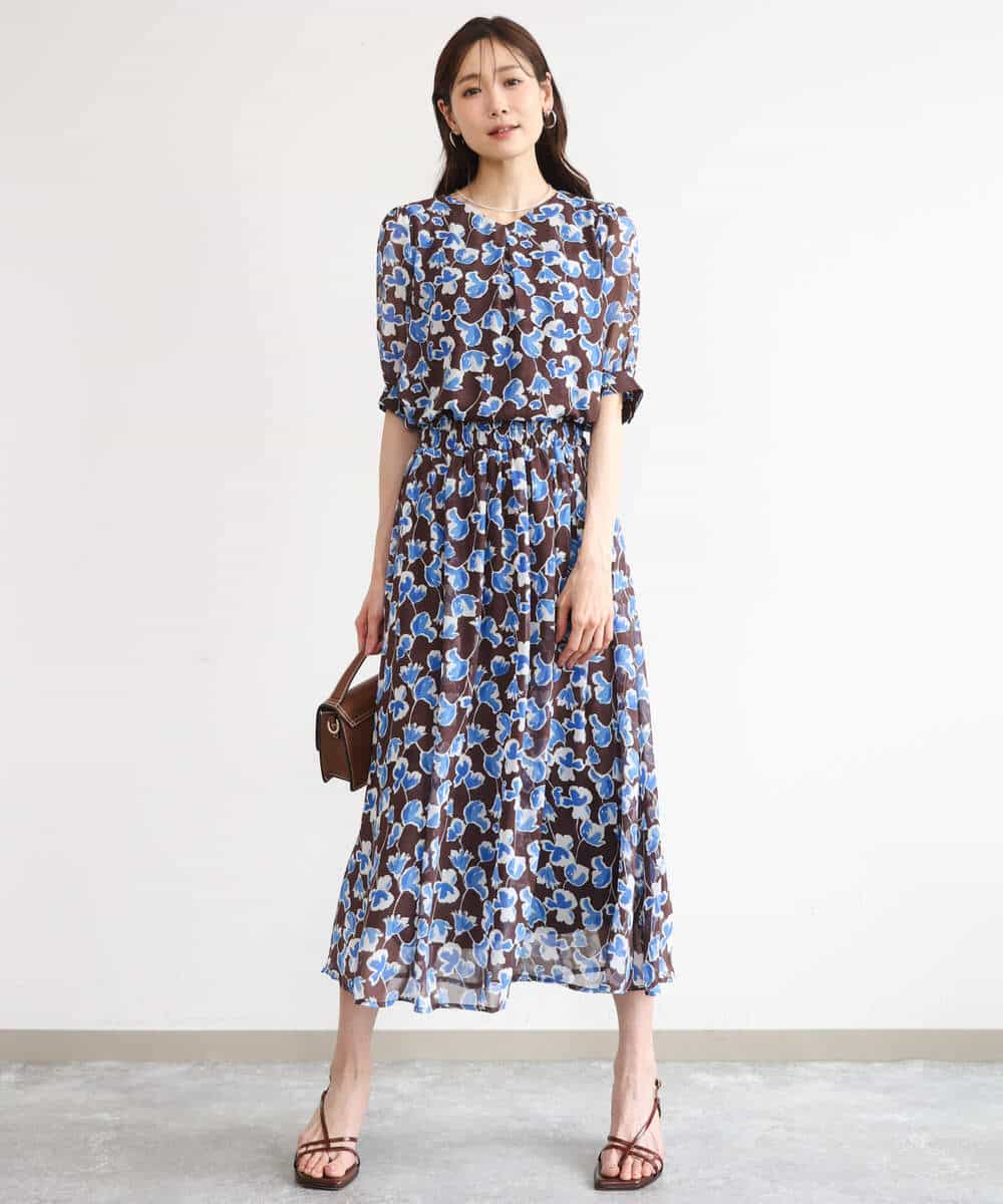FKHGD07140 MK MICHEL KLEIN(MK ミッシェルクラン) [洗える]アートフラワープリント シフォンスカート ネイビー