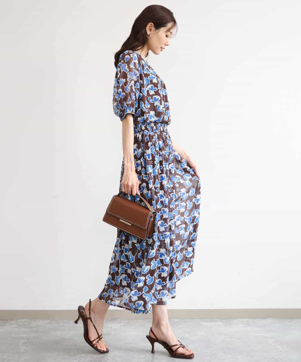 FKHGD07140 MK MICHEL KLEIN(MK ミッシェルクラン) [洗える]アートフラワープリント シフォンスカート ネイビー