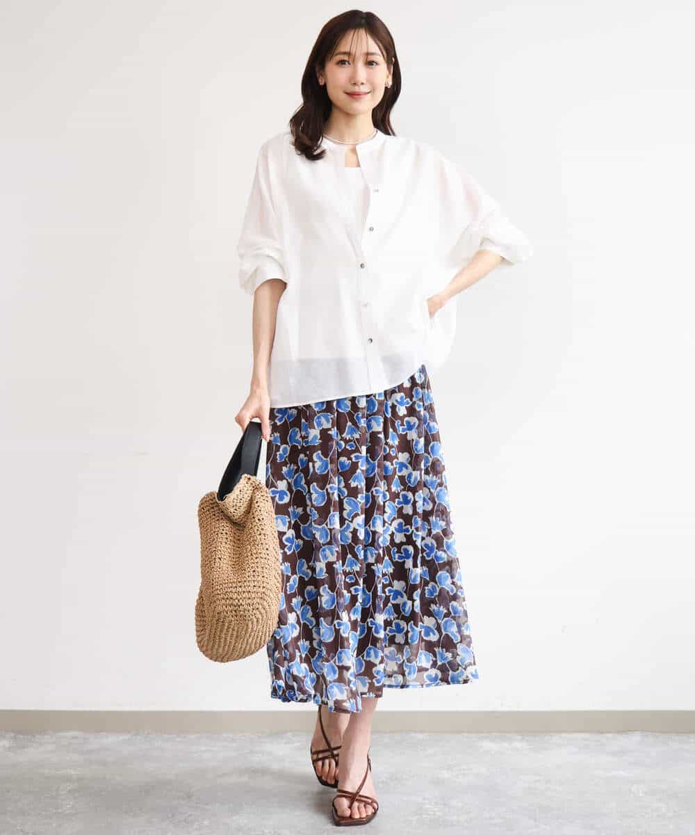 FKHGD07140 MK MICHEL KLEIN(MK ミッシェルクラン) [洗える]アートフラワープリント シフォンスカート ネイビー