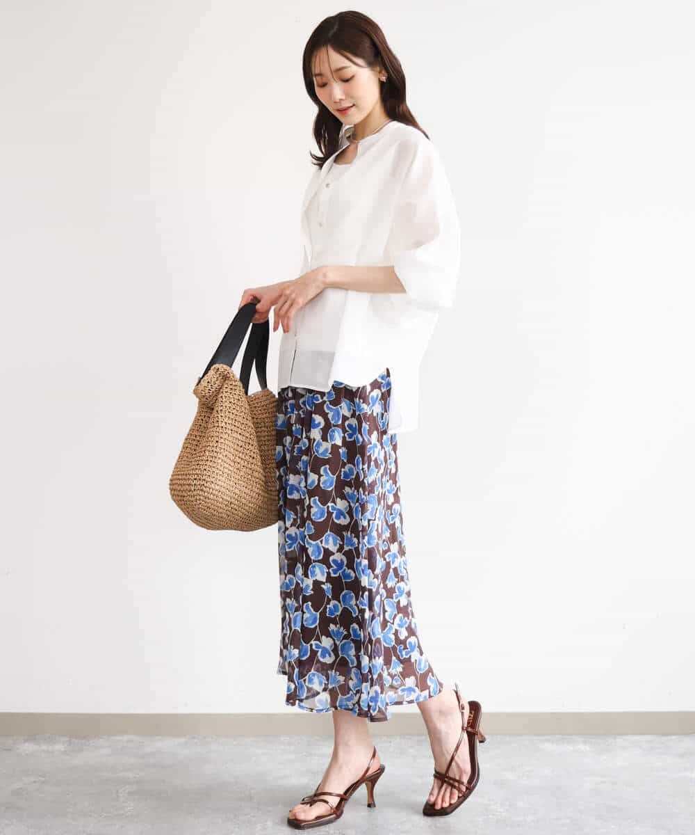 FKHGD07140 MK MICHEL KLEIN(MK ミッシェルクラン) [洗える]アートフラワープリント シフォンスカート ネイビー