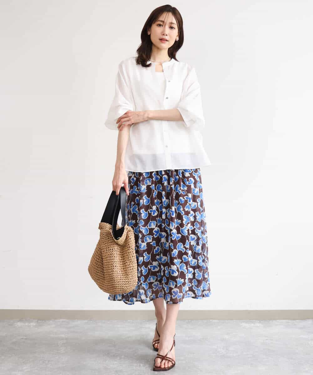 FKHGD07140 MK MICHEL KLEIN(MK ミッシェルクラン) [洗える]アートフラワープリント シフォンスカート ネイビー