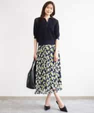 FKHGD07140 MK MICHEL KLEIN(MK ミッシェルクラン) [洗える]アートフラワープリント シフォンスカート ネイビー