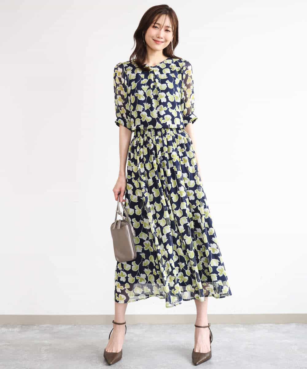 FKHGD07140 MK MICHEL KLEIN(MK ミッシェルクラン) [洗える]アートフラワープリント シフォンスカート ネイビー