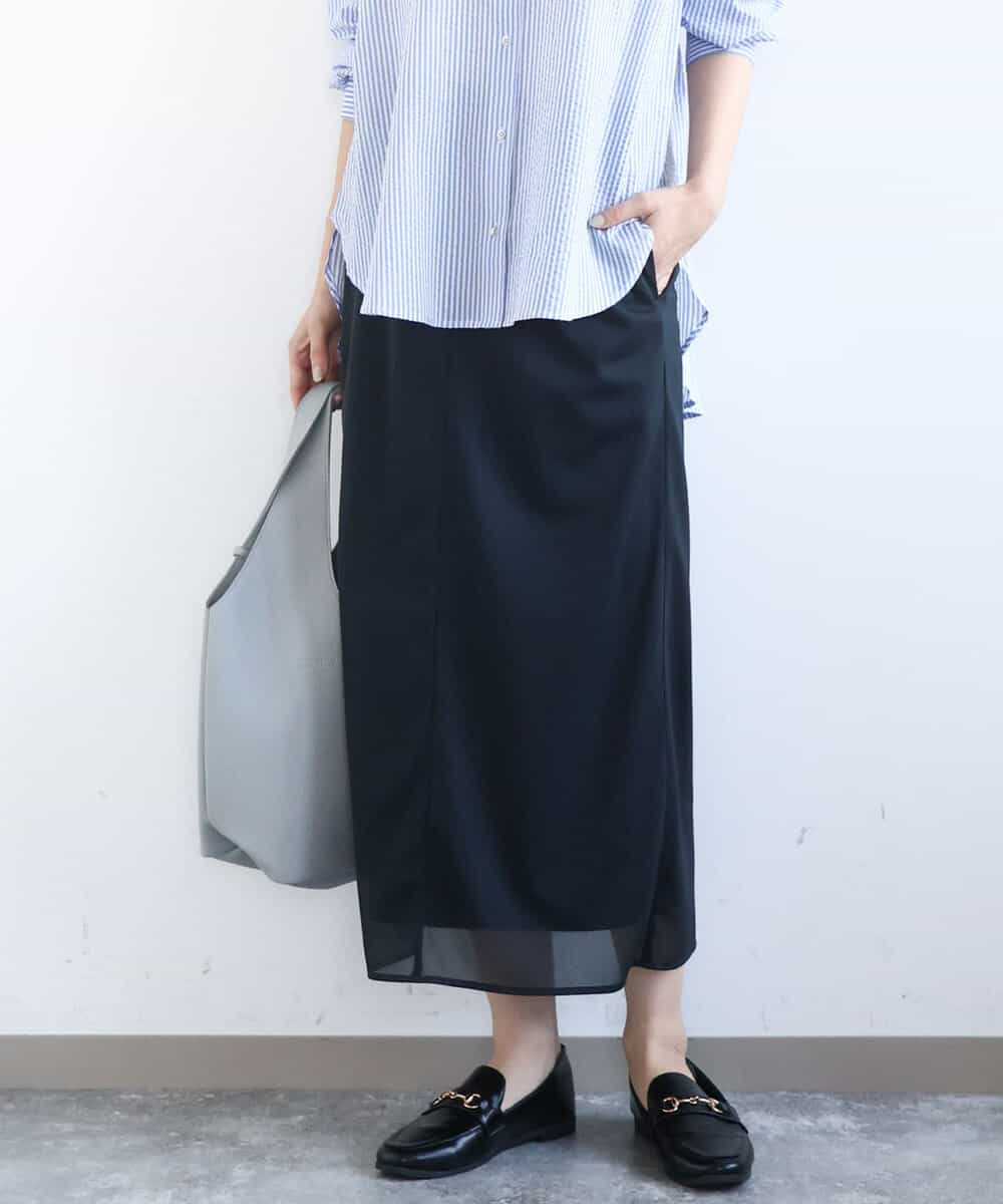 FKHGD20150 MK MICHEL KLEIN(MK ミッシェルクラン) オーガンジートリコットシアータイトスカート/洗える ネイビー