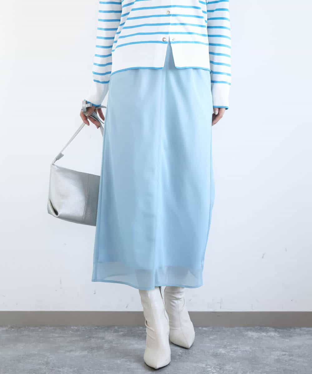 FKHGD20150 MK MICHEL KLEIN(MK ミッシェルクラン) オーガンジートリコットシアータイトスカート/洗える ネイビー