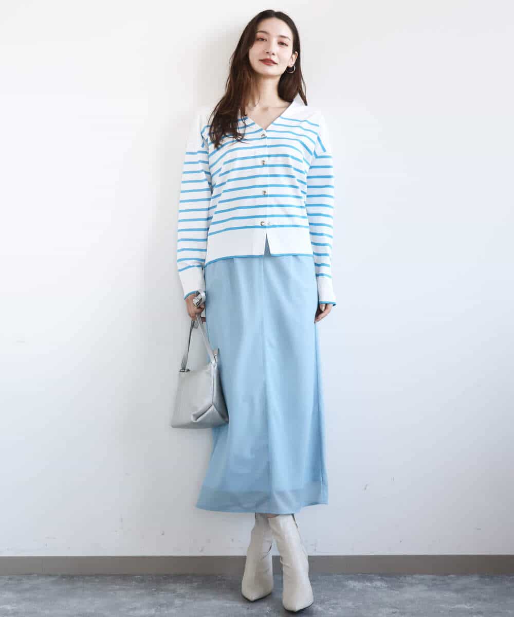 FKHGD20150 MK MICHEL KLEIN(MK ミッシェルクラン) オーガンジートリコットシアータイトスカート/洗える ネイビー