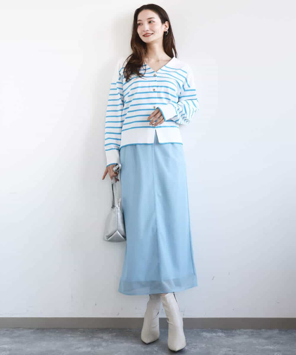 FKHGD20150 MK MICHEL KLEIN(MK ミッシェルクラン) オーガンジートリコットシアータイトスカート/洗える ネイビー