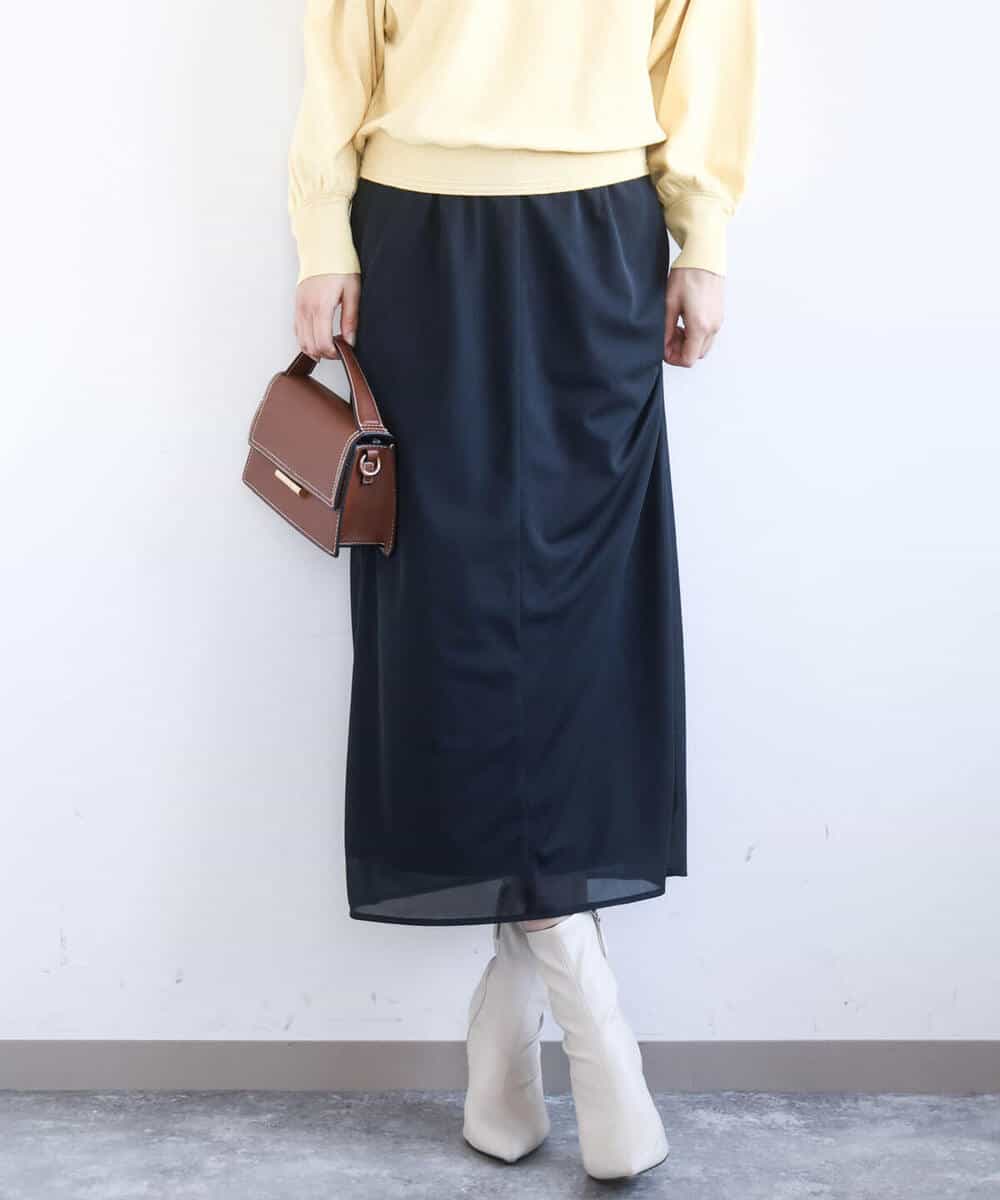 FKHGD20150 MK MICHEL KLEIN(MK ミッシェルクラン) オーガンジートリコットシアータイトスカート/洗える ネイビー