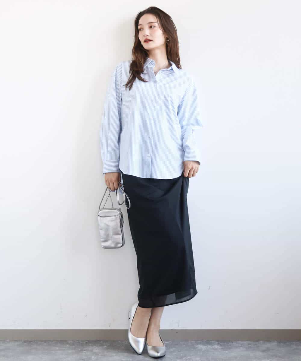 FKHGD20150 MK MICHEL KLEIN(MK ミッシェルクラン) オーガンジートリコットシアータイトスカート/洗える ネイビー