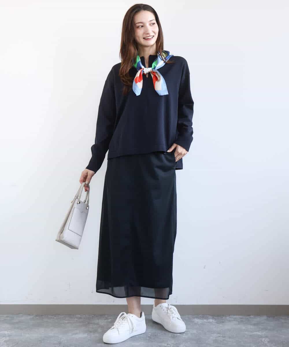 FKHGD20150 MK MICHEL KLEIN(MK ミッシェルクラン) オーガンジートリコットシアータイトスカート/洗える ネイビー