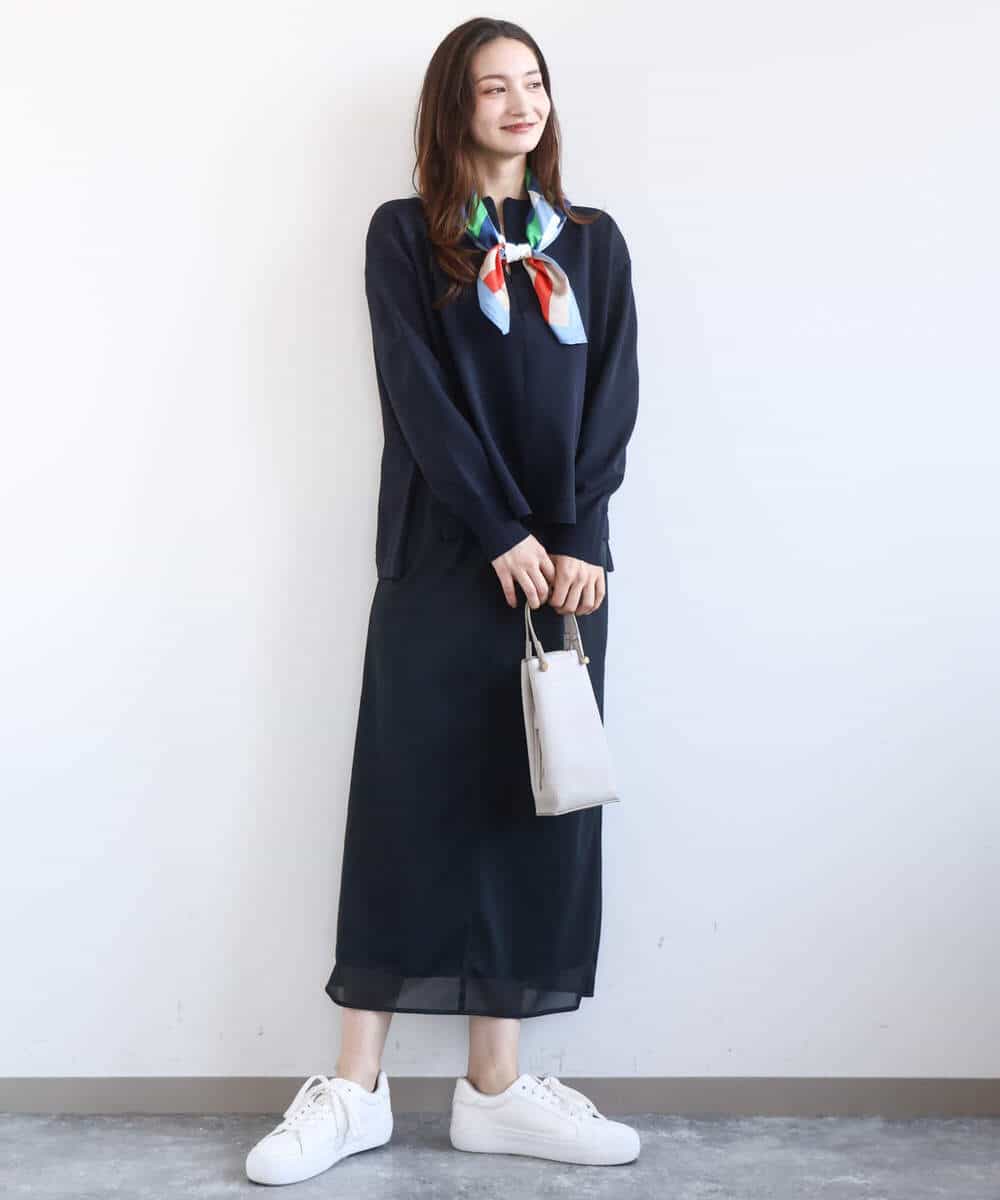 FKHGD20150 MK MICHEL KLEIN(MK ミッシェルクラン) オーガンジートリコットシアータイトスカート/洗える ネイビー