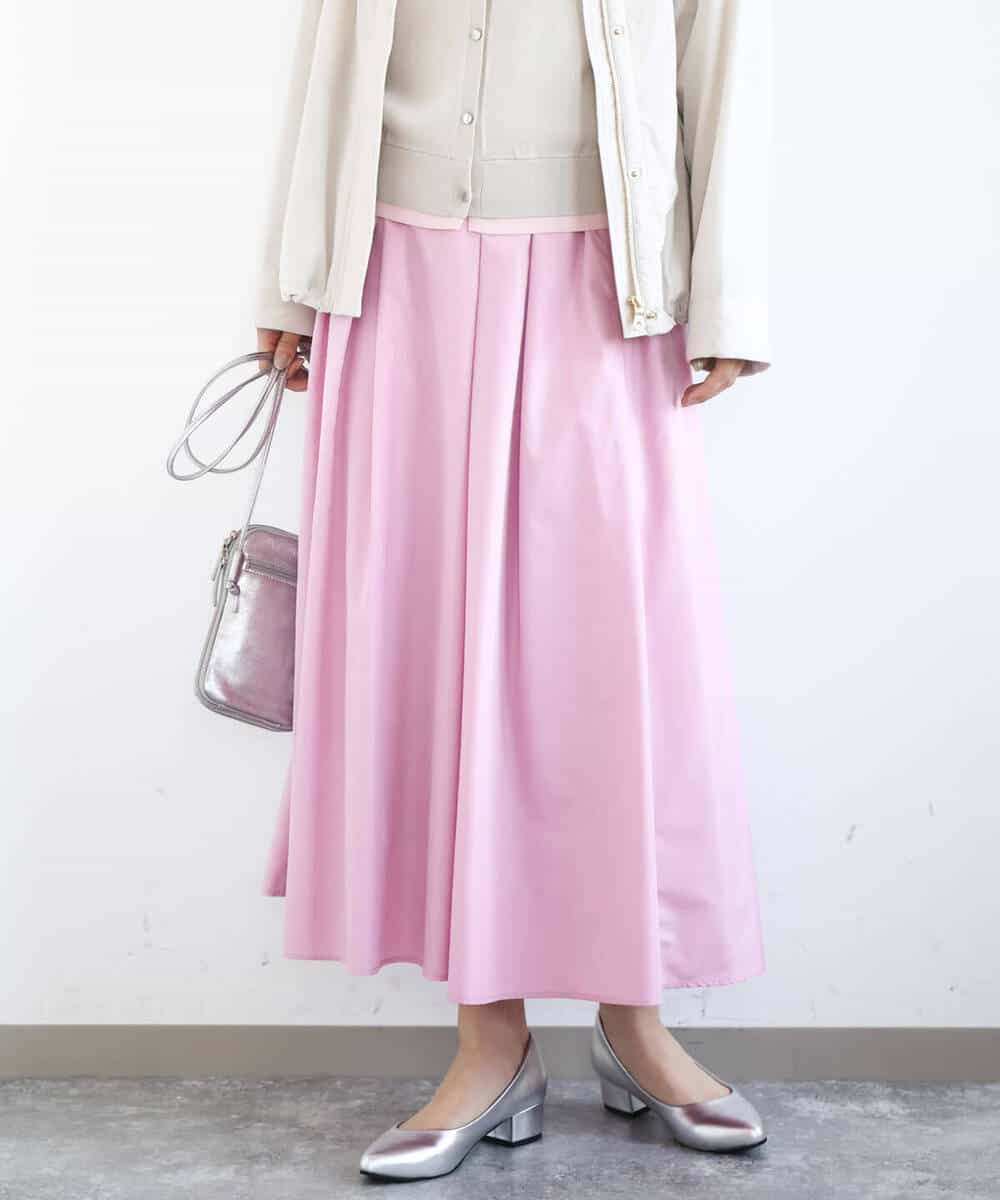 FKHGD27160 MK MICHEL KLEIN(MK ミッシェルクラン) タックフレアスカート（無地）/洗える ピンク