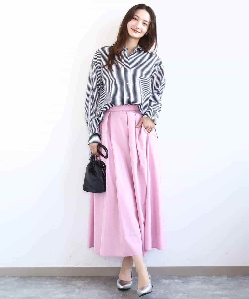 FKHGD27160 MK MICHEL KLEIN(MK ミッシェルクラン) タックフレアスカート（無地）/洗える ピンク