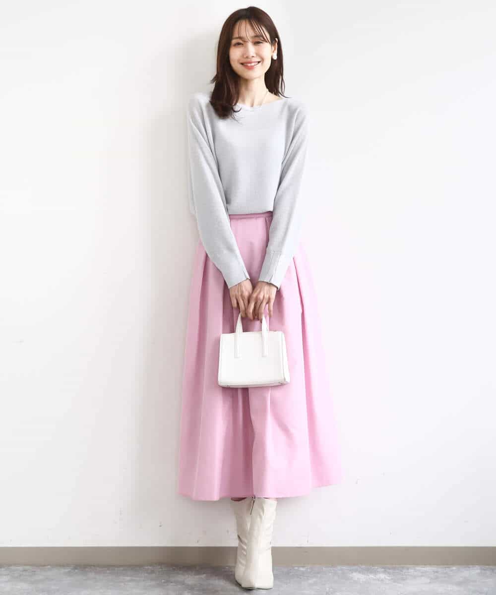 FKHGD27160 MK MICHEL KLEIN(MK ミッシェルクラン) タックフレアスカート（無地）/洗える ピンク