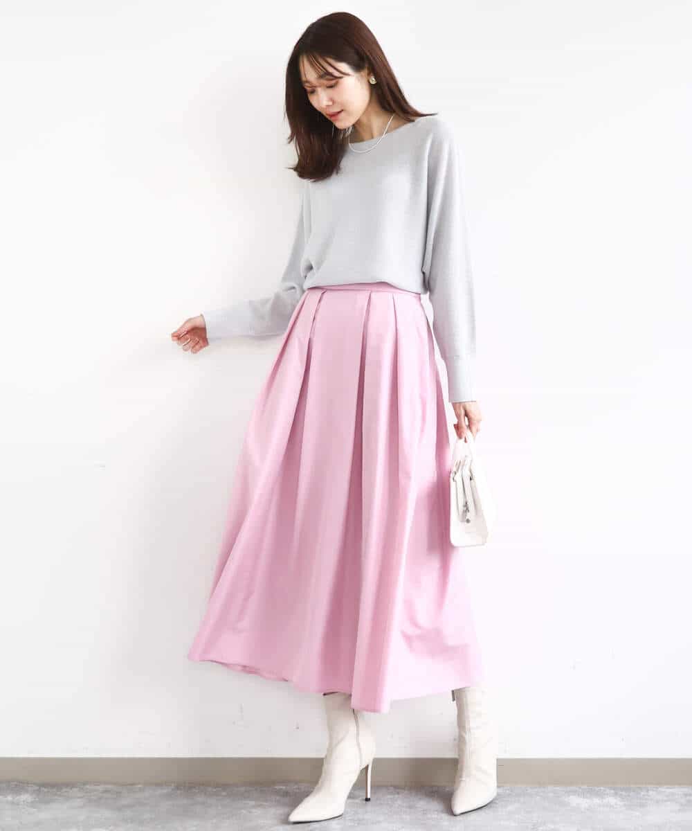 FKHGD27160 MK MICHEL KLEIN(MK ミッシェルクラン) タックフレアスカート（無地）/洗える ピンク