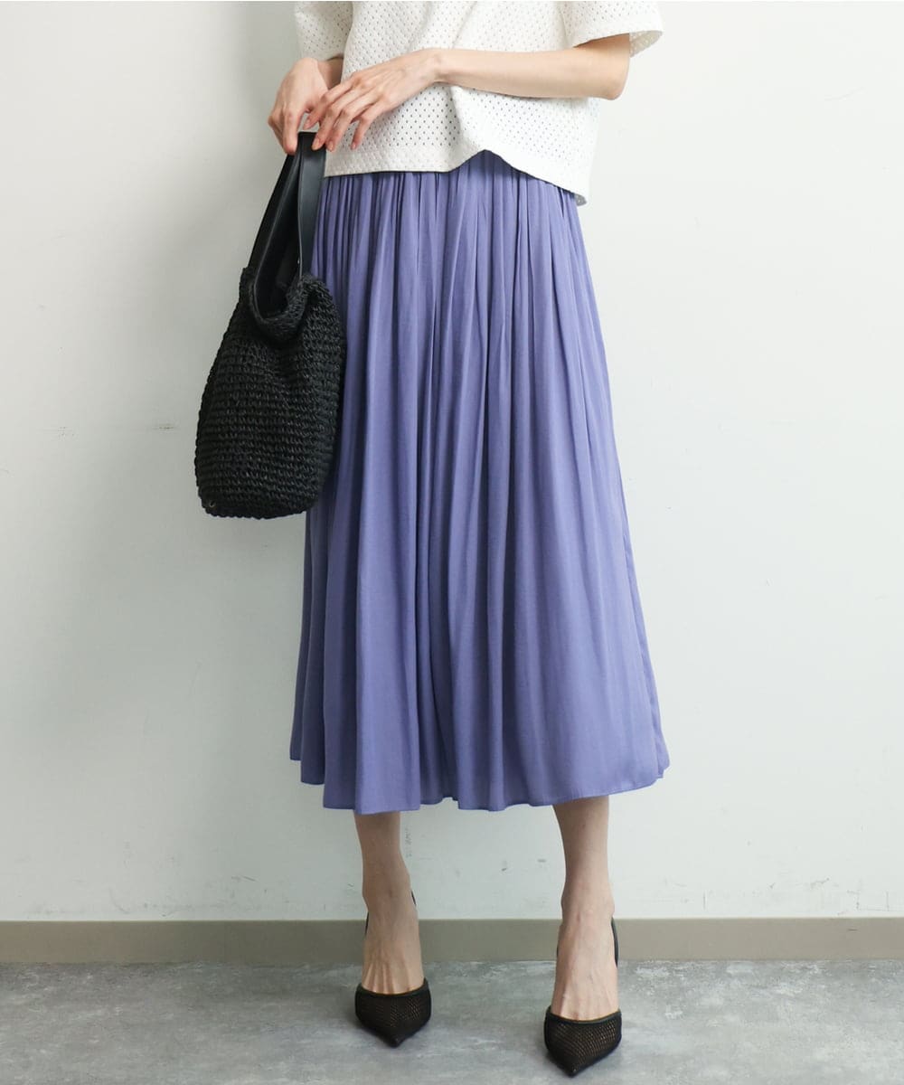 FKHGD35150 MK MICHEL KLEIN(MK ミッシェルクラン) [瞬美シリーズ/UVカット/洗える]サテンプリーツスカート ダークグレー