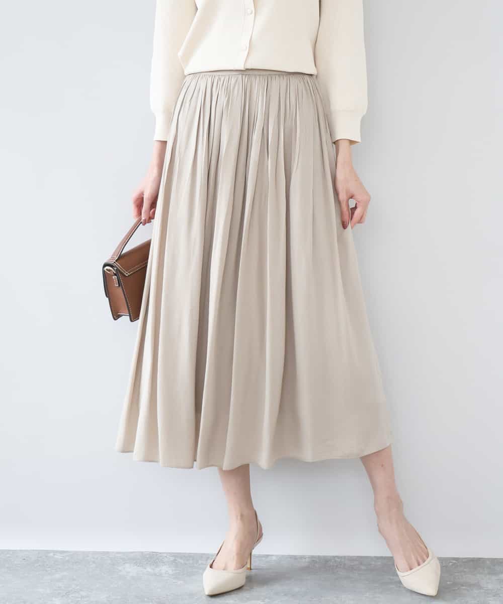 FKHGD35150 MK MICHEL KLEIN(MK ミッシェルクラン) サテンプリーツスカート/UVカット/洗える ベージュ