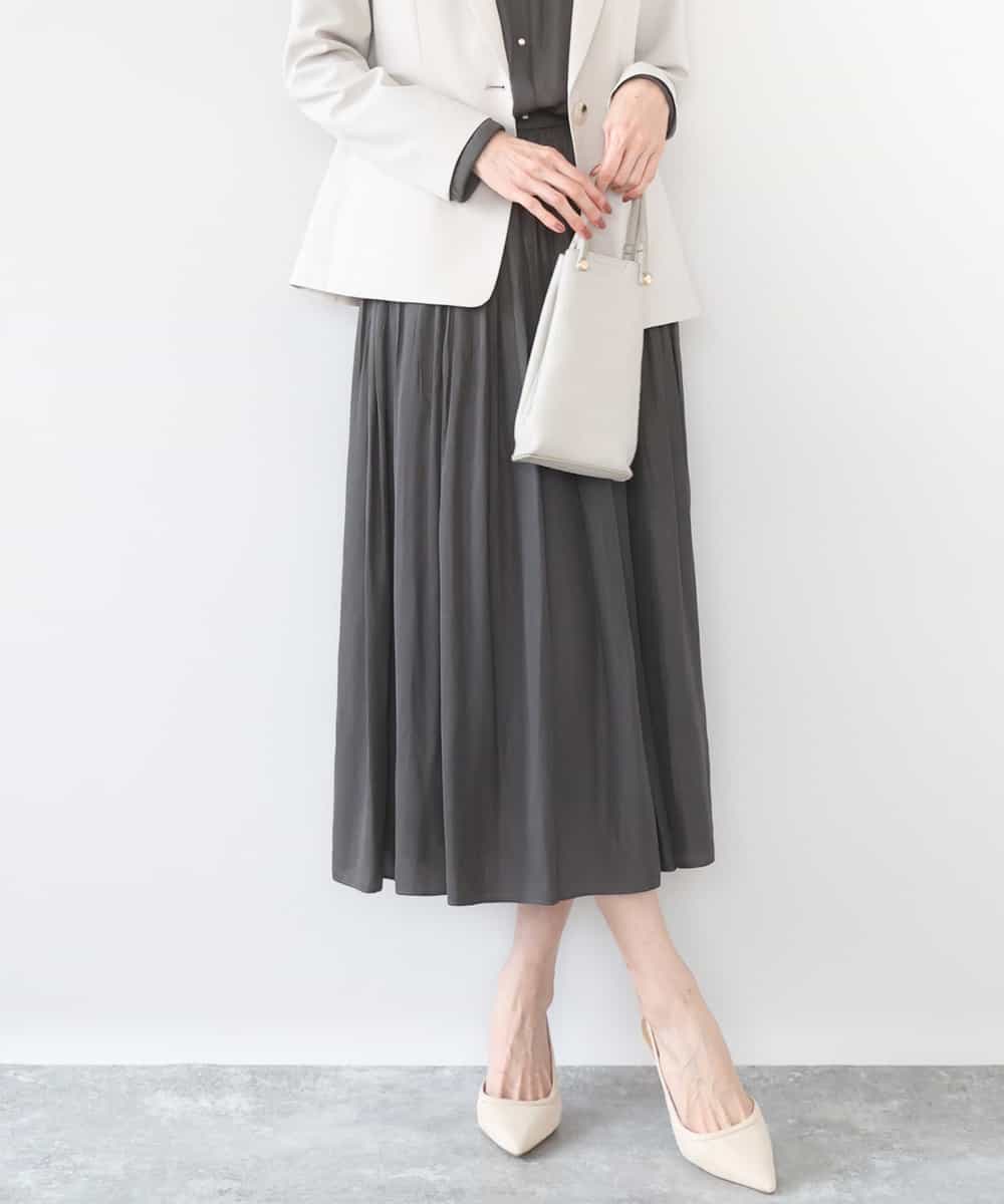 FKHGD35150 MK MICHEL KLEIN(MK ミッシェルクラン) サテンプリーツスカート/UVカット/洗える ダークグレー