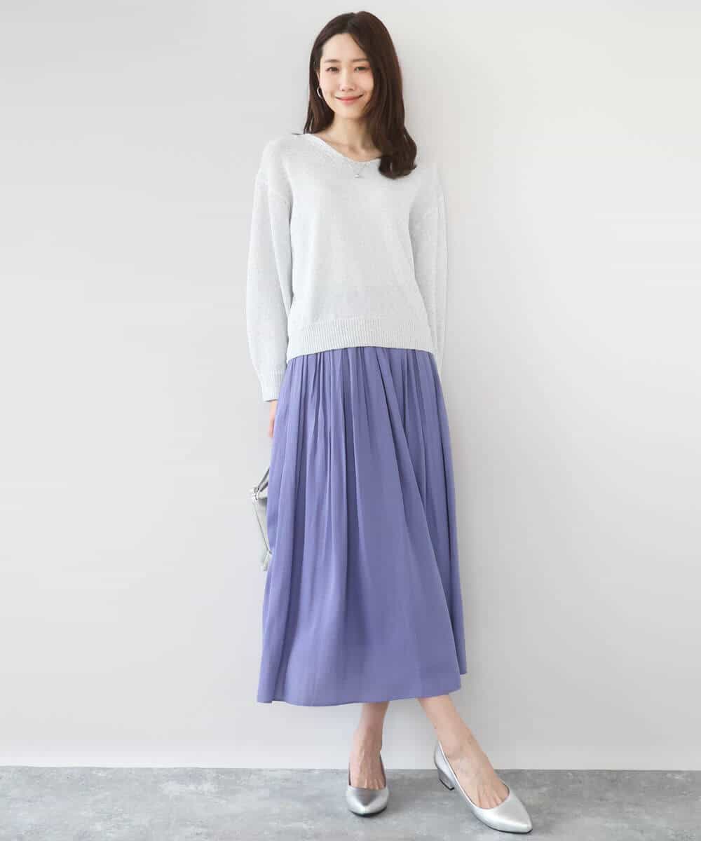 FKHGD35150 MK MICHEL KLEIN(MK ミッシェルクラン) サテンプリーツスカート/UVカット/洗える ダークグレー