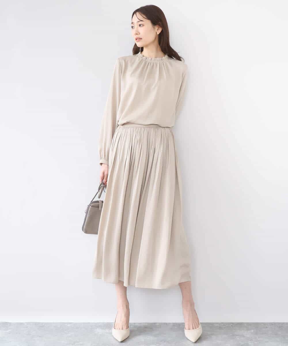 FKHGD35150 MK MICHEL KLEIN(MK ミッシェルクラン) サテンプリーツスカート/UVカット/洗える ダークグレー