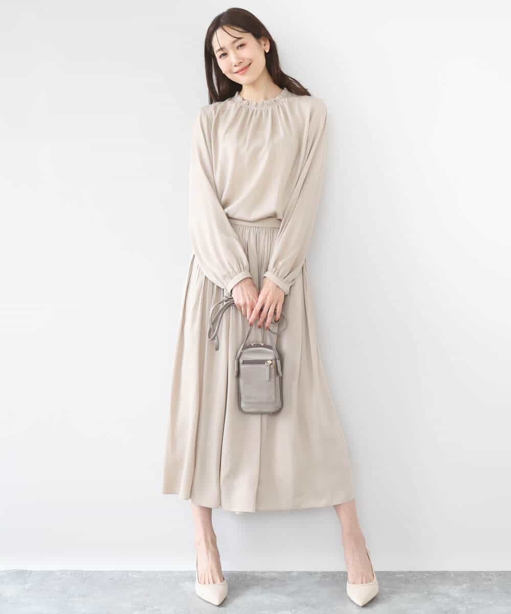 FKHGD35150 MK MICHEL KLEIN(MK ミッシェルクラン) サテンプリーツスカート/UVカット/洗える ダークグレー