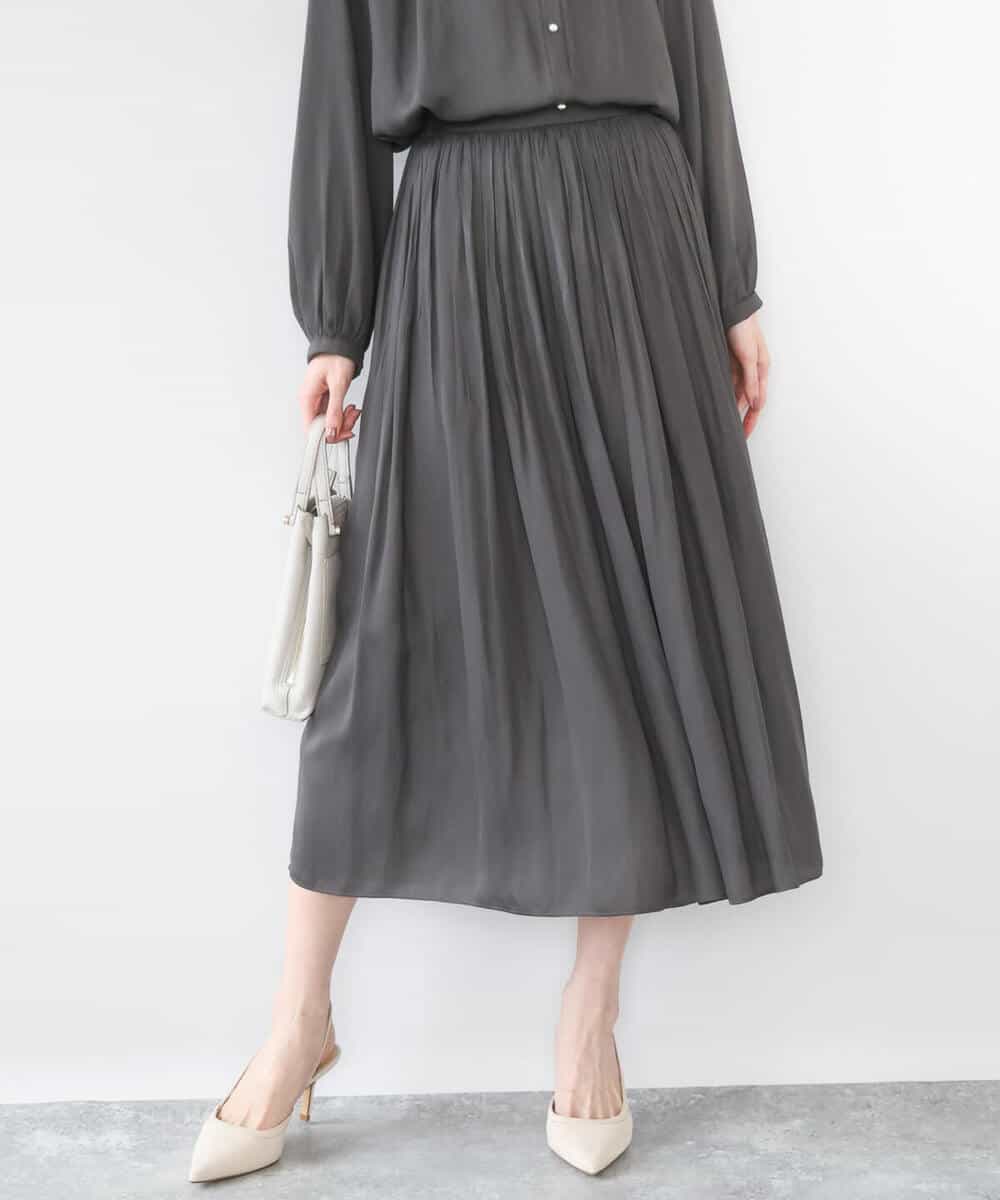 FKHGD35150 MK MICHEL KLEIN(MK ミッシェルクラン) サテンプリーツスカート/UVカット/洗える ダークグレー