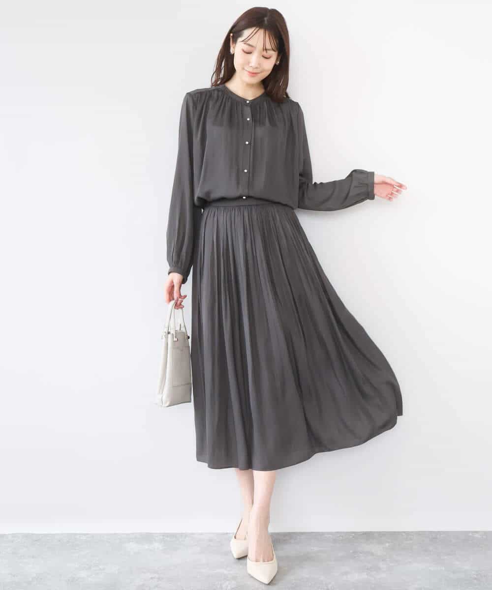 FKHGD35150 MK MICHEL KLEIN(MK ミッシェルクラン) サテンプリーツスカート/UVカット/洗える ダークグレー