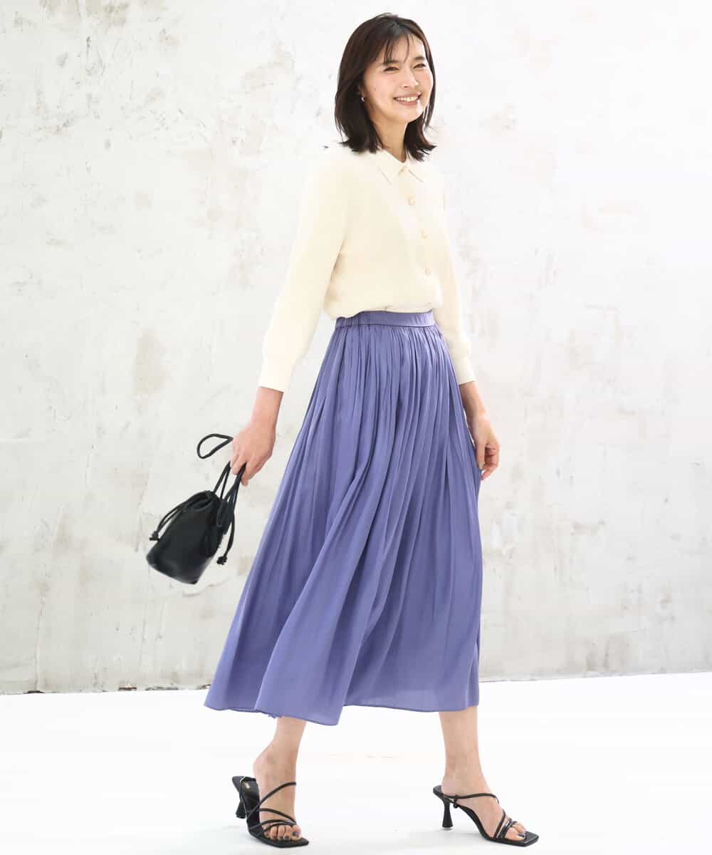 FKHGD35150 MK MICHEL KLEIN(MK ミッシェルクラン) サテンプリーツスカート/UVカット/洗える ダークグレー