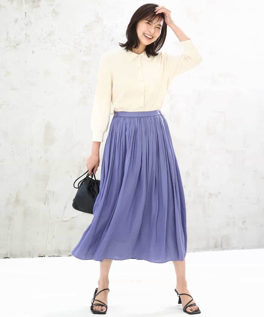 FKHGD35150 MK MICHEL KLEIN(MK ミッシェルクラン) サテンプリーツスカート/UVカット/洗える ダークグレー